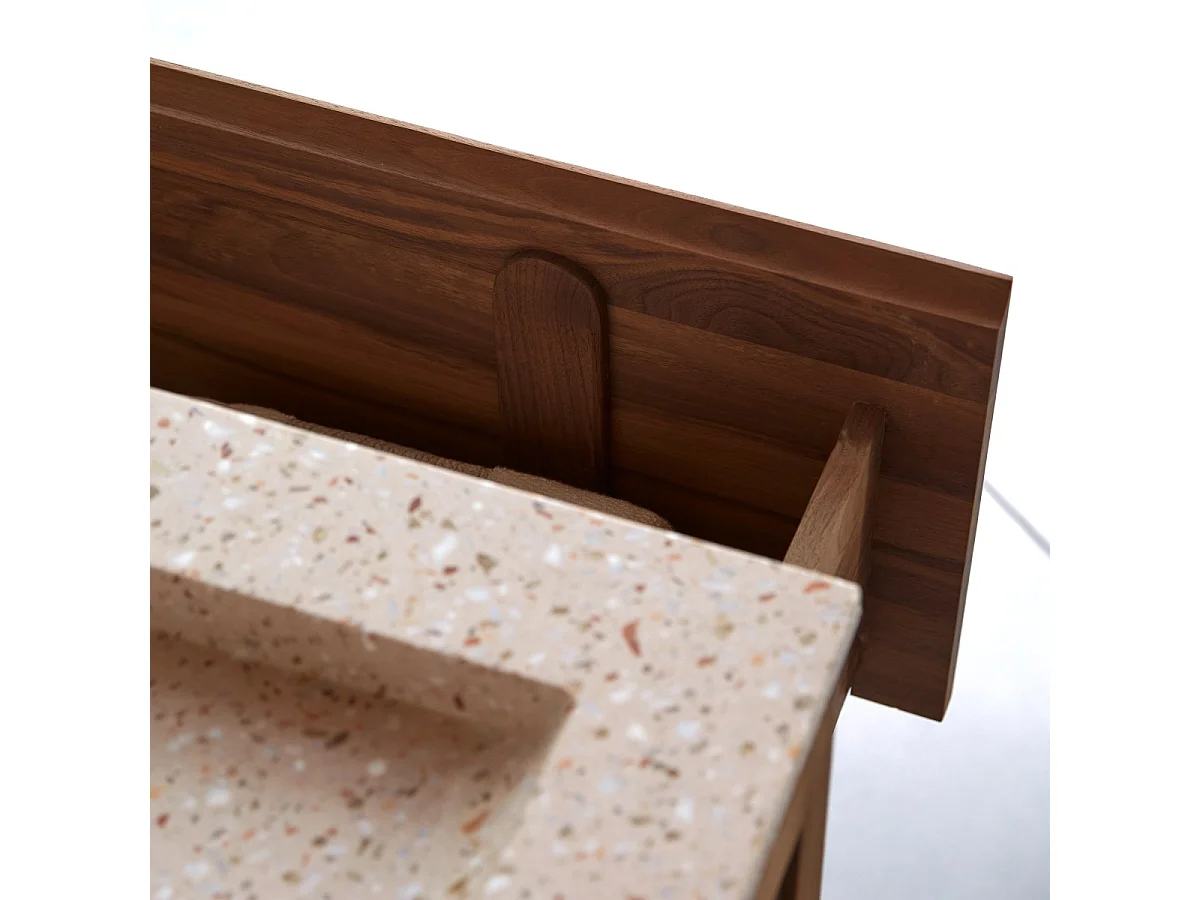 Badezimmerschrank aus Nussbaum massiv und rosa Premium-Terrazzo Edgar 80