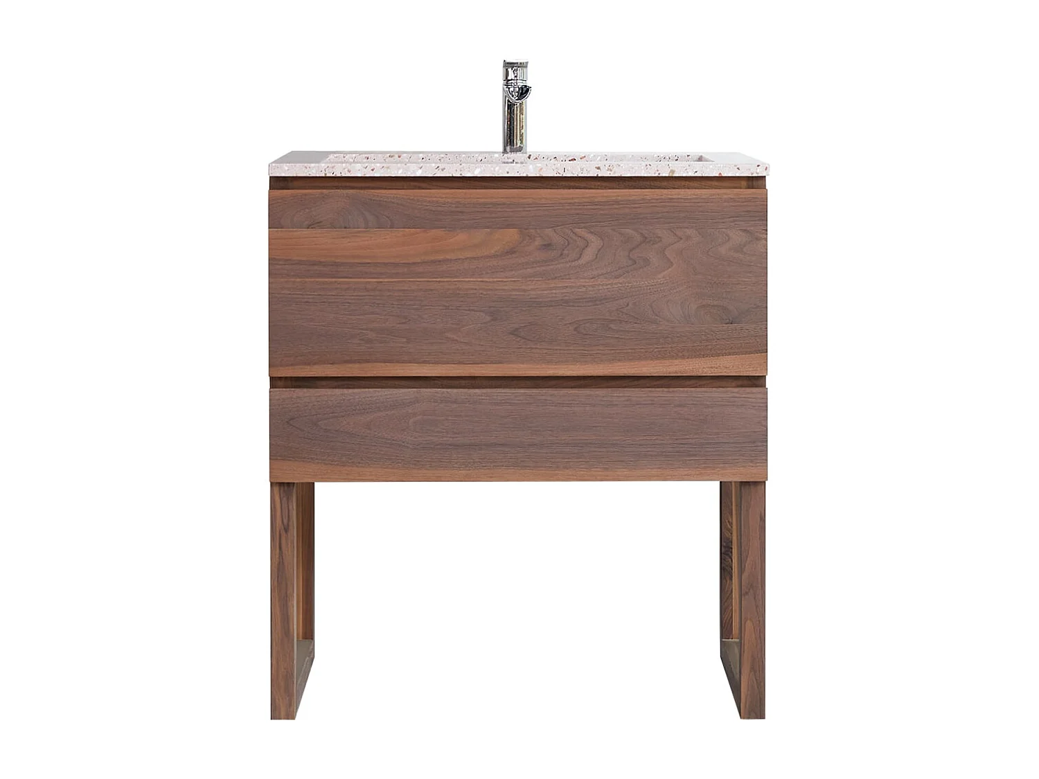 Badezimmerschrank aus Nussbaum massiv und rosa Premium-Terrazzo Edgar 80