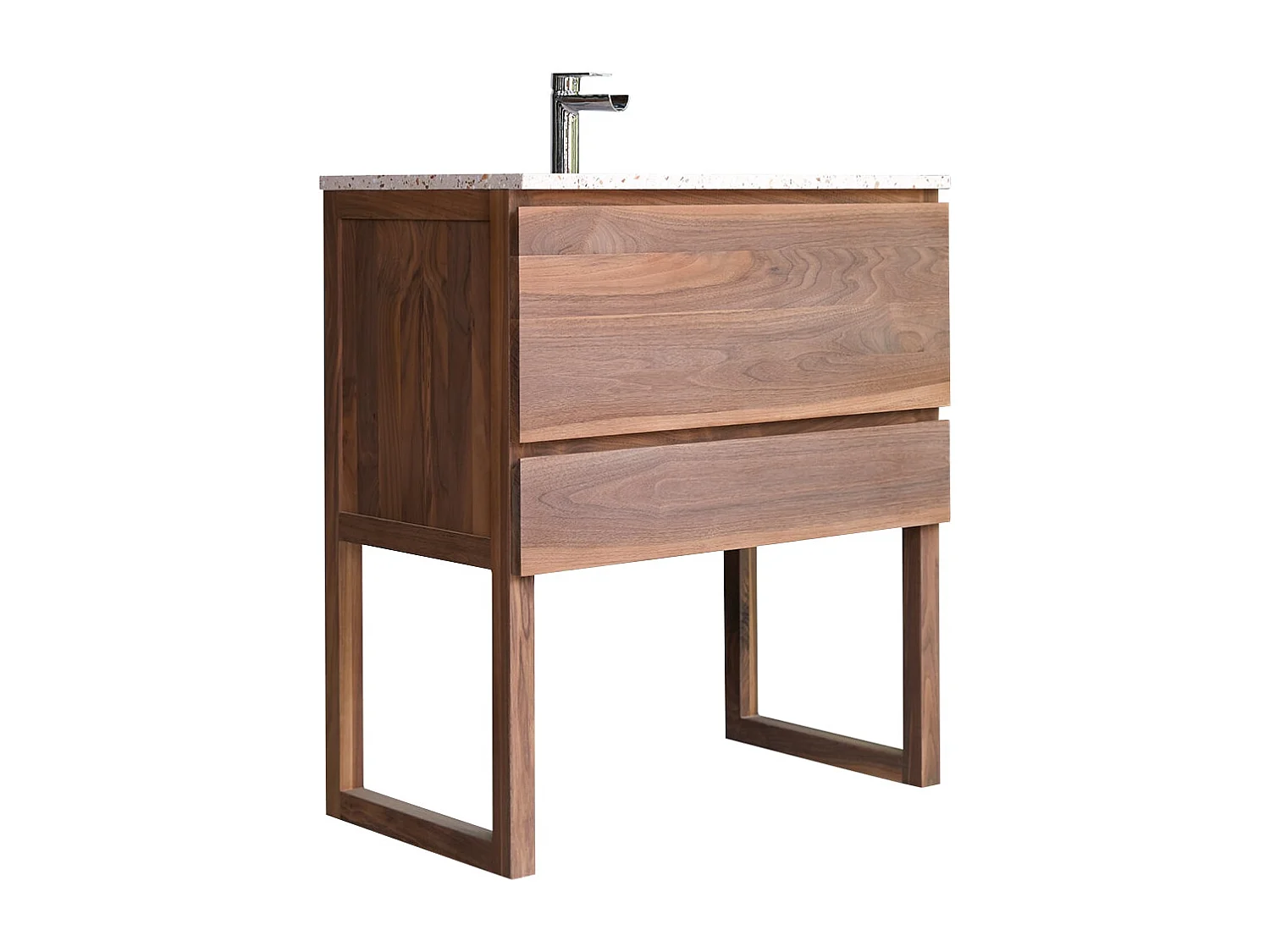 Badezimmerschrank aus Nussbaum massiv und rosa Premium-Terrazzo Edgar 80