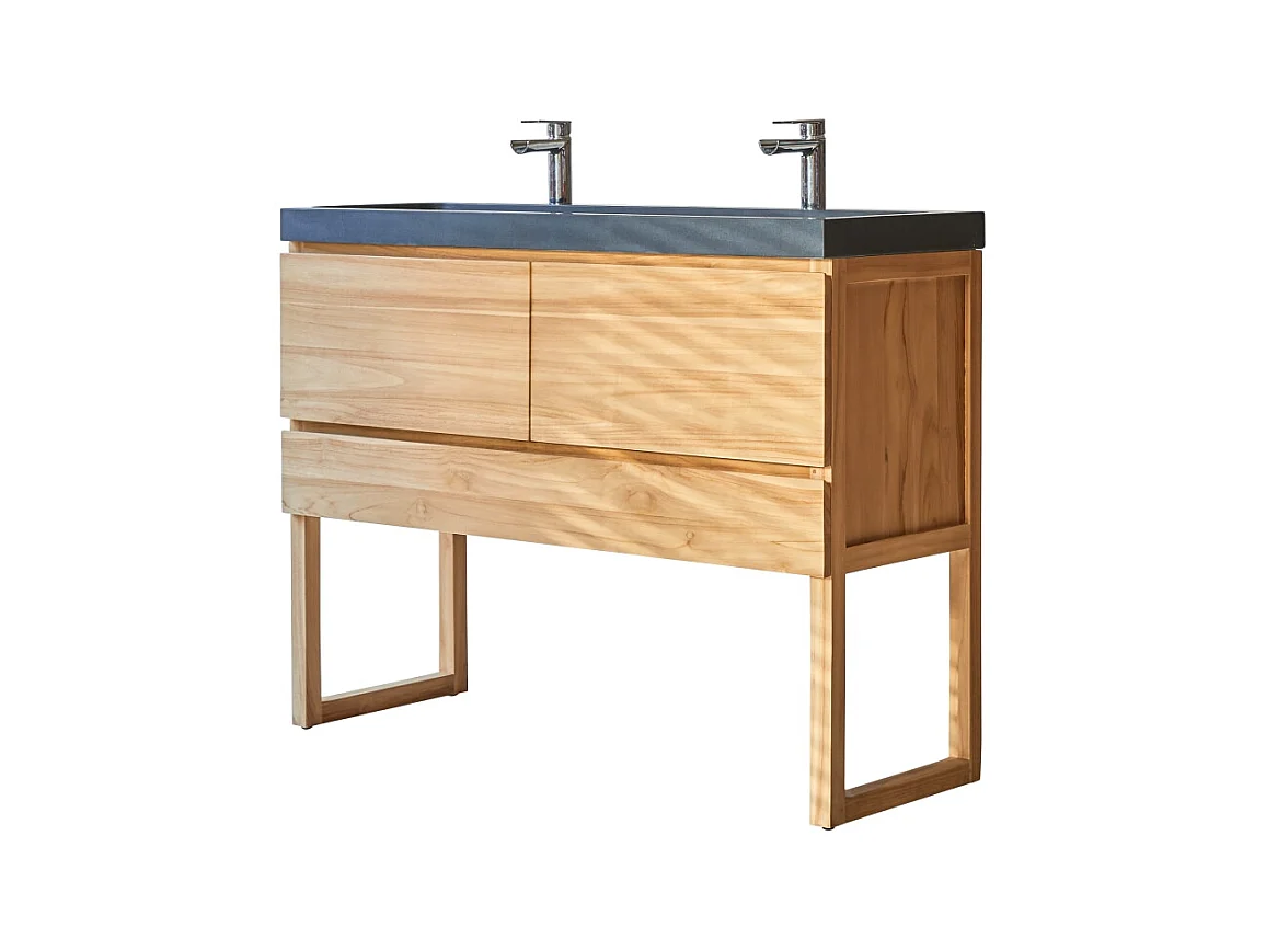 Waschtisch aus Teakholz mit Waschbecken aus Lavastein 120 Edgar