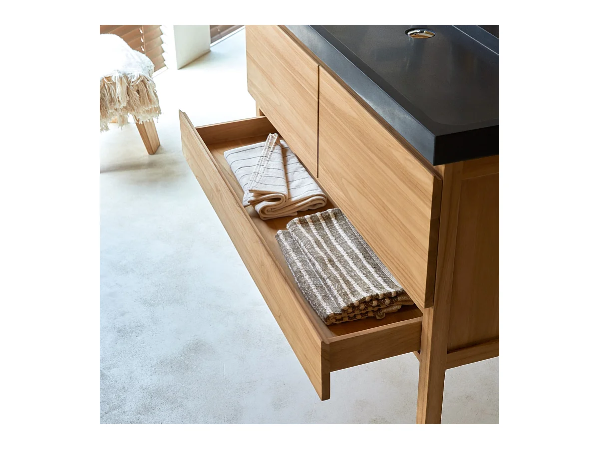 Waschtisch aus Teakholz mit Waschbecken aus Lavastein 120 Edgar