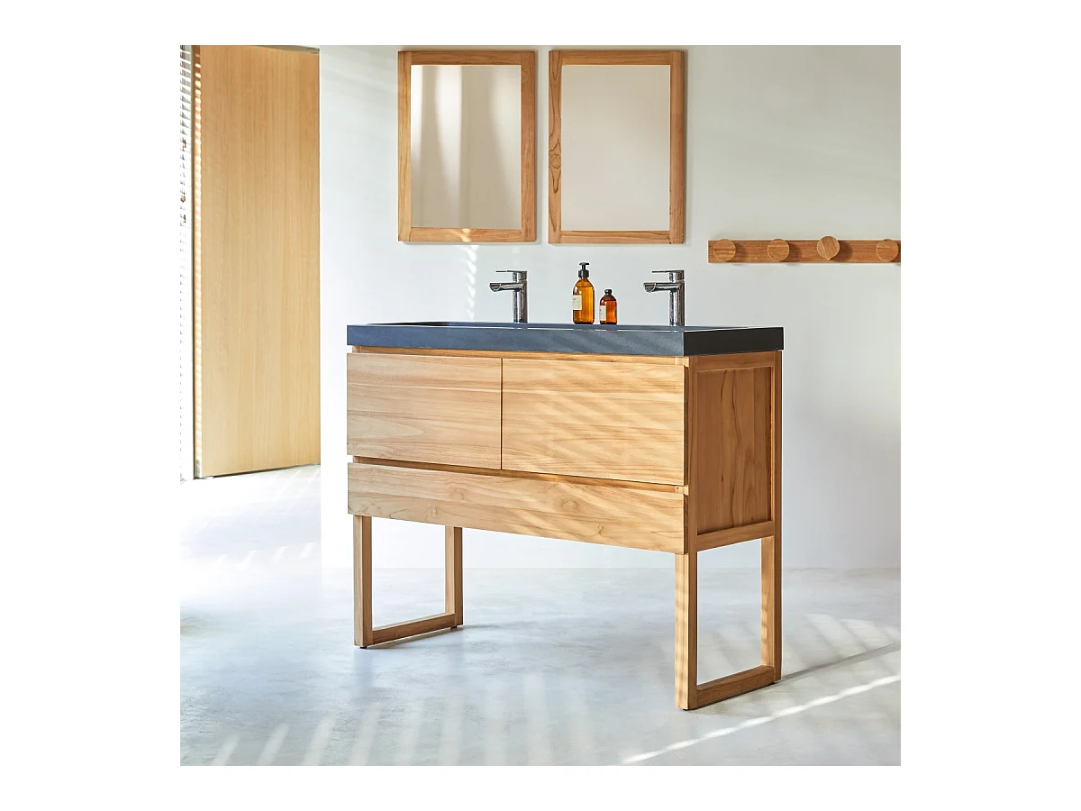 Waschtisch aus Teakholz mit Waschbecken aus Lavastein 120 Edgar
