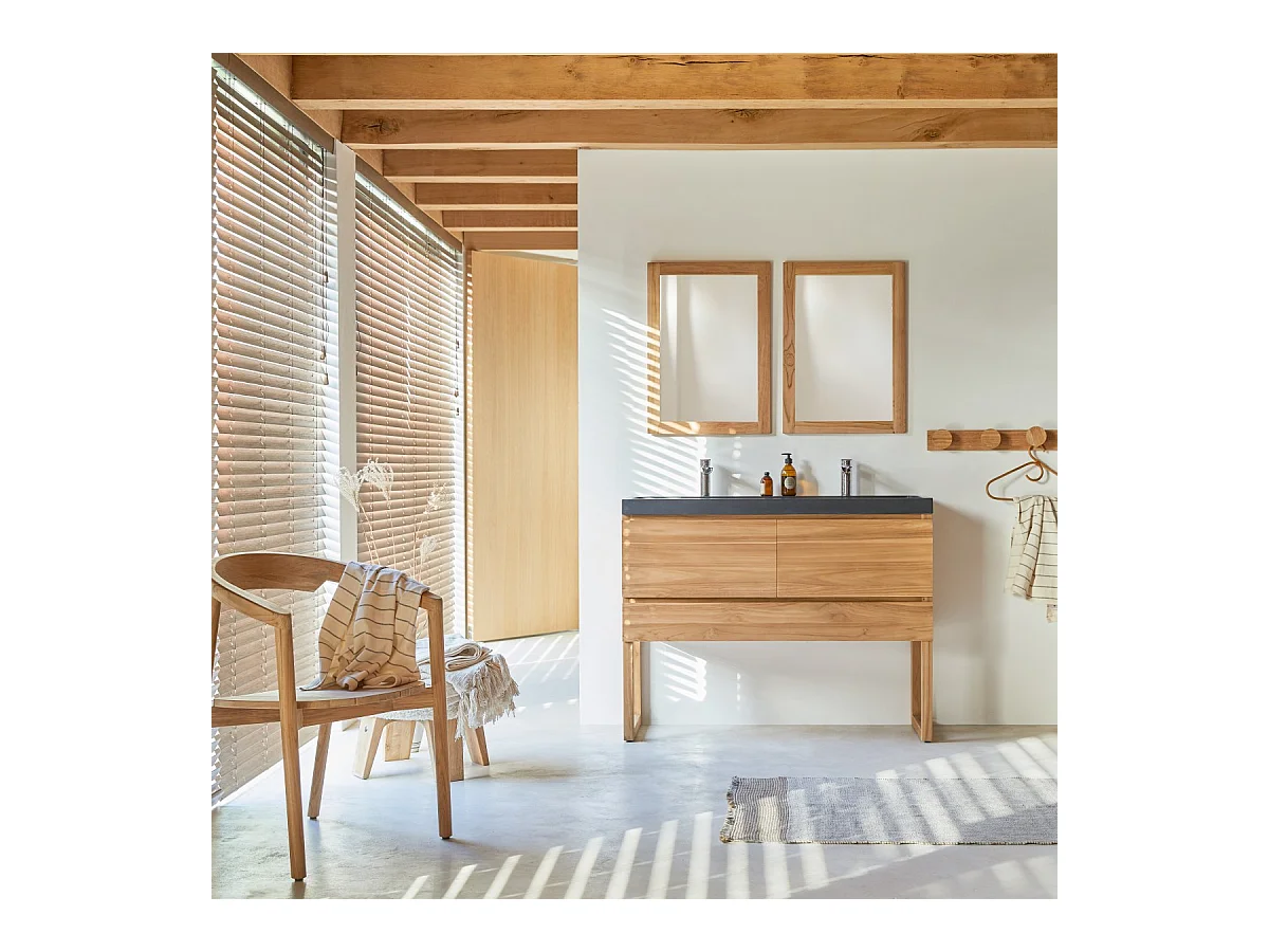 Meuble Salle de bain en bois de teck et pierre de lave 120 Edgar