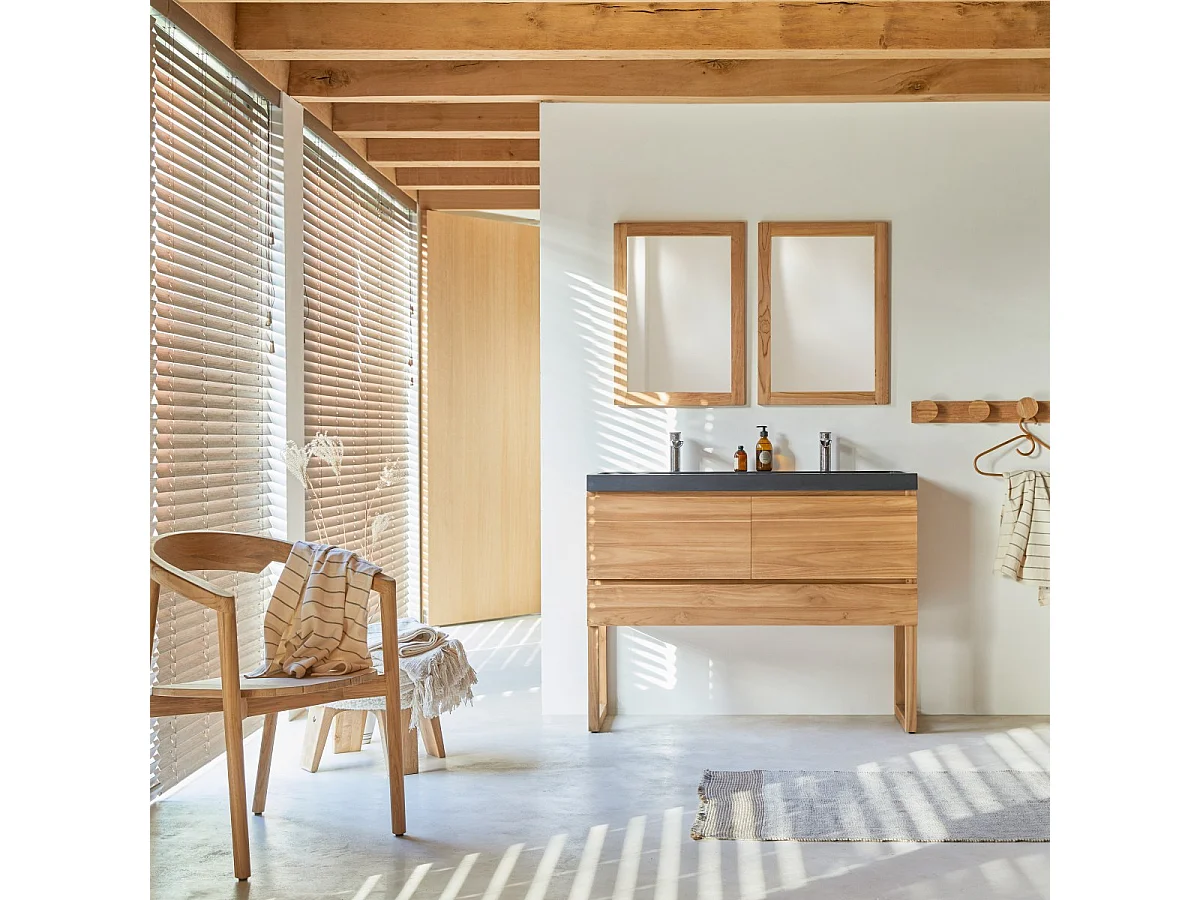 Mobile sottolavabo in legno  teak con lavabo in pietra lavica  120 Edgar