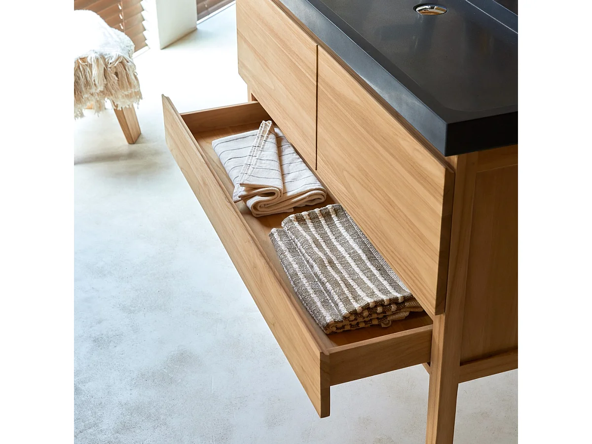 Mobile sottolavabo in legno  teak con lavabo in pietra lavica  120 Edgar