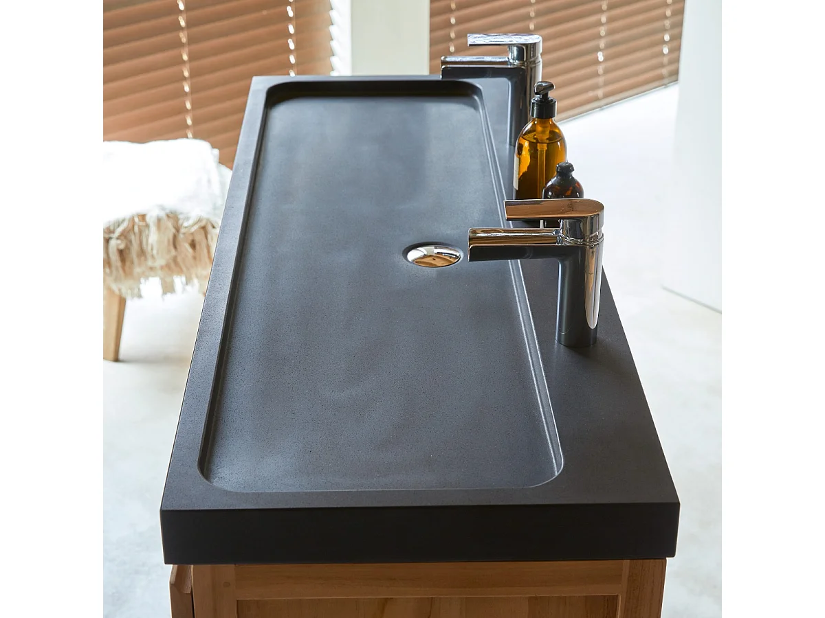 Mobile sottolavabo in legno  teak con lavabo in pietra lavica  120 Edgar