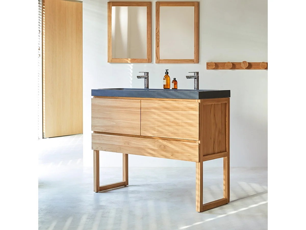 Mobile sottolavabo in legno  teak con lavabo in pietra lavica  120 Edgar