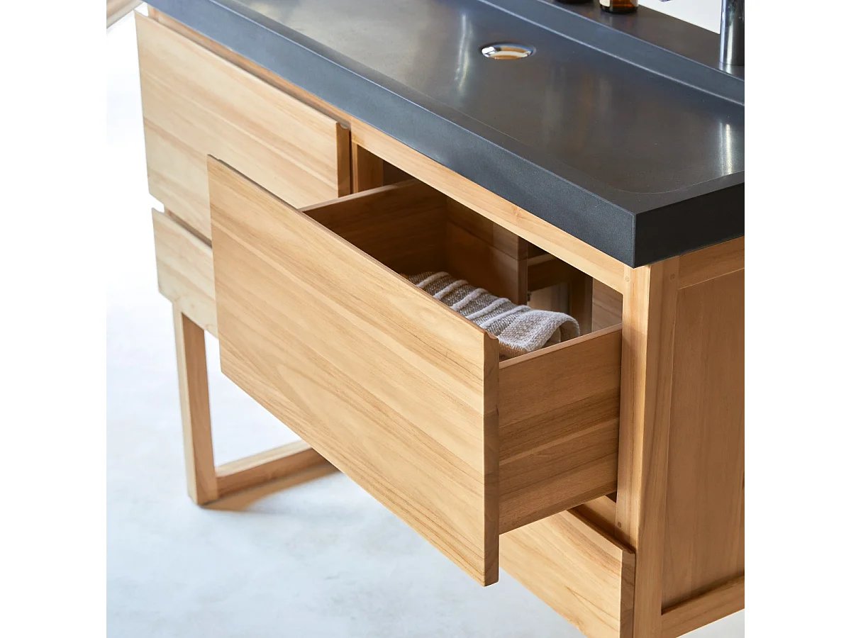 Mobile sottolavabo in legno  teak con lavabo in pietra lavica  120 Edgar