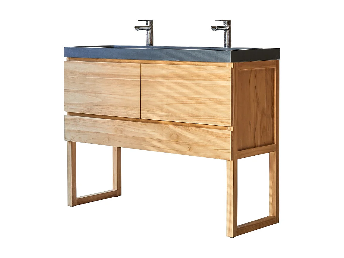 Mobile sottolavabo in legno  teak con lavabo in pietra lavica  120 Edgar