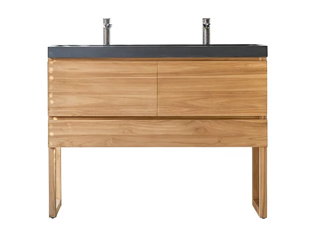 Mobile sottolavabo in legno  teak con lavabo in pietra lavica  120 Edgar