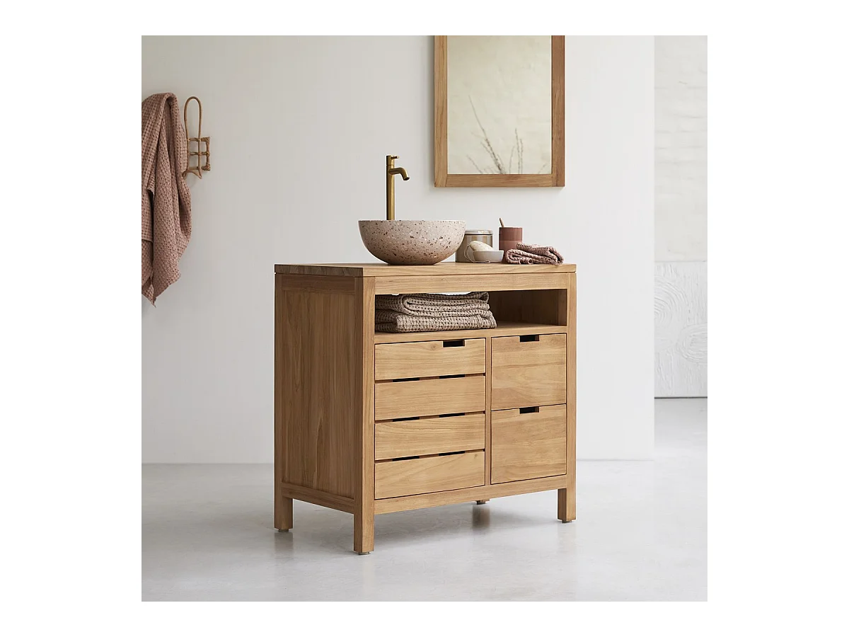 Waschtischunterschrank Serena aus massivem Teakholz 80 cm