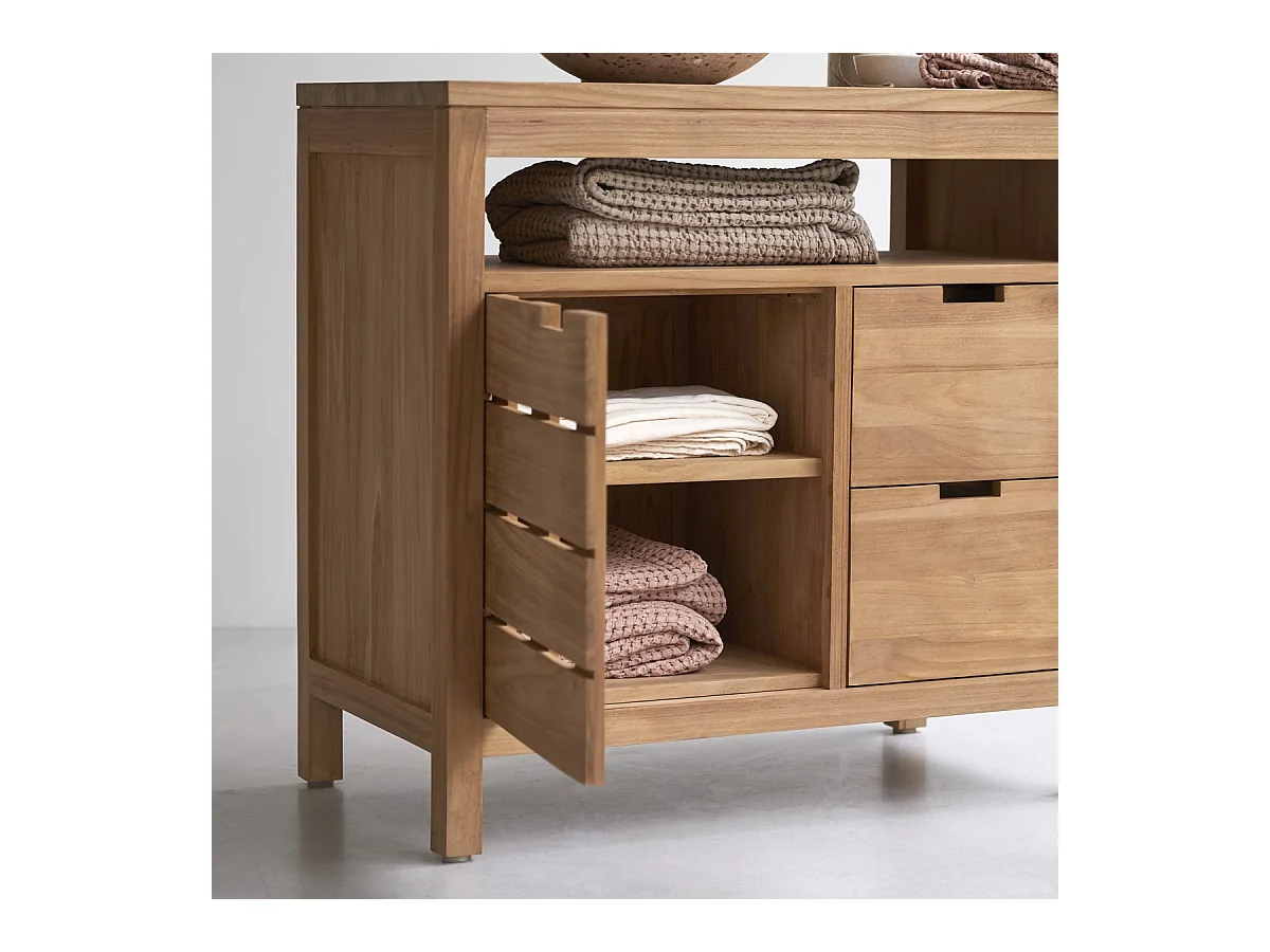 Waschtischunterschrank Serena aus massivem Teakholz 80 cm