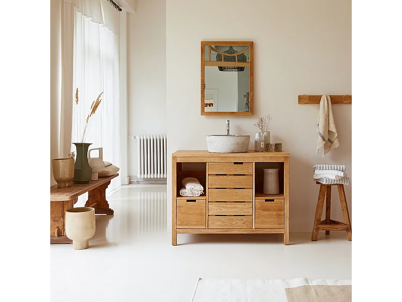 Waschtisch Waschbeckenschrank Badezimmer Unterschrank massiv Holz Eiche Badmöbel