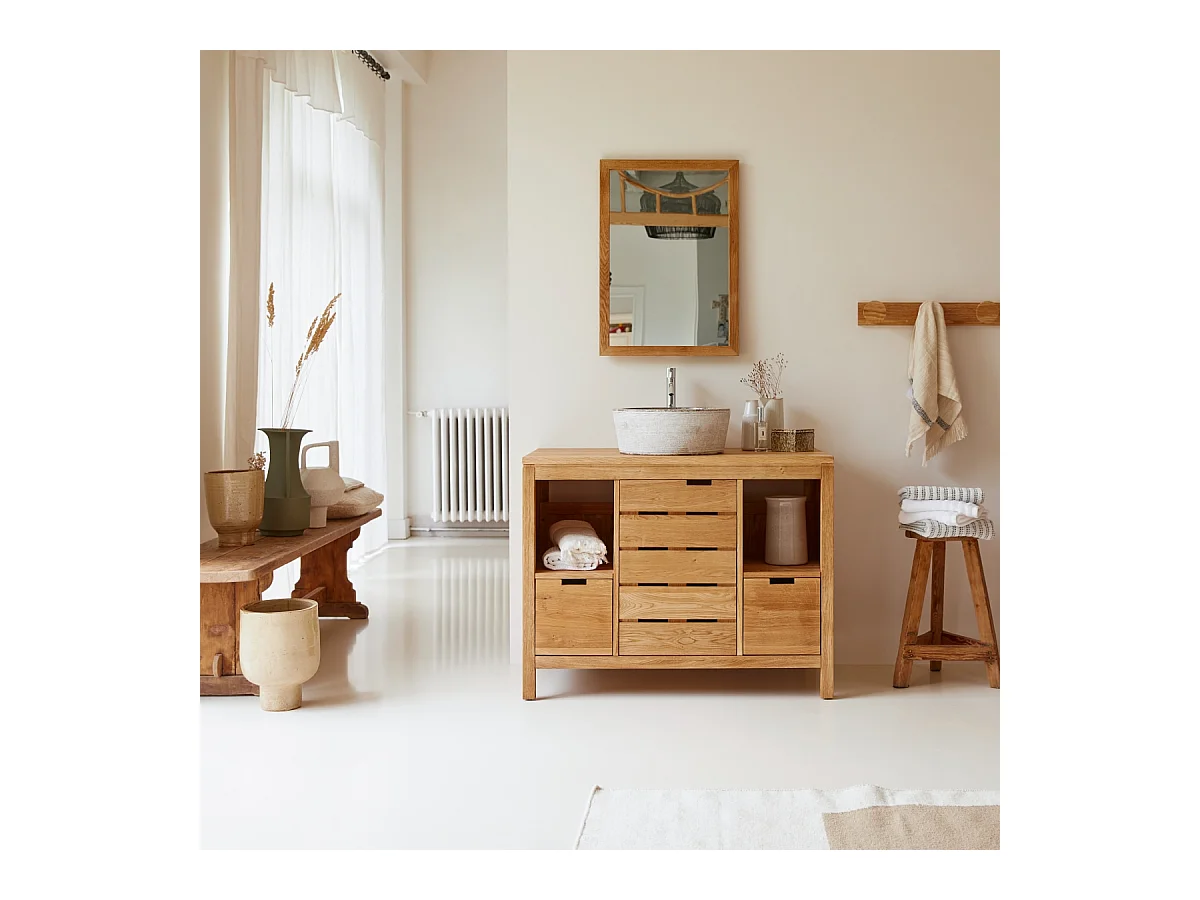 Waschtisch Waschbeckenschrank Badezimmer Unterschrank massiv Holz Eiche Badmöbel