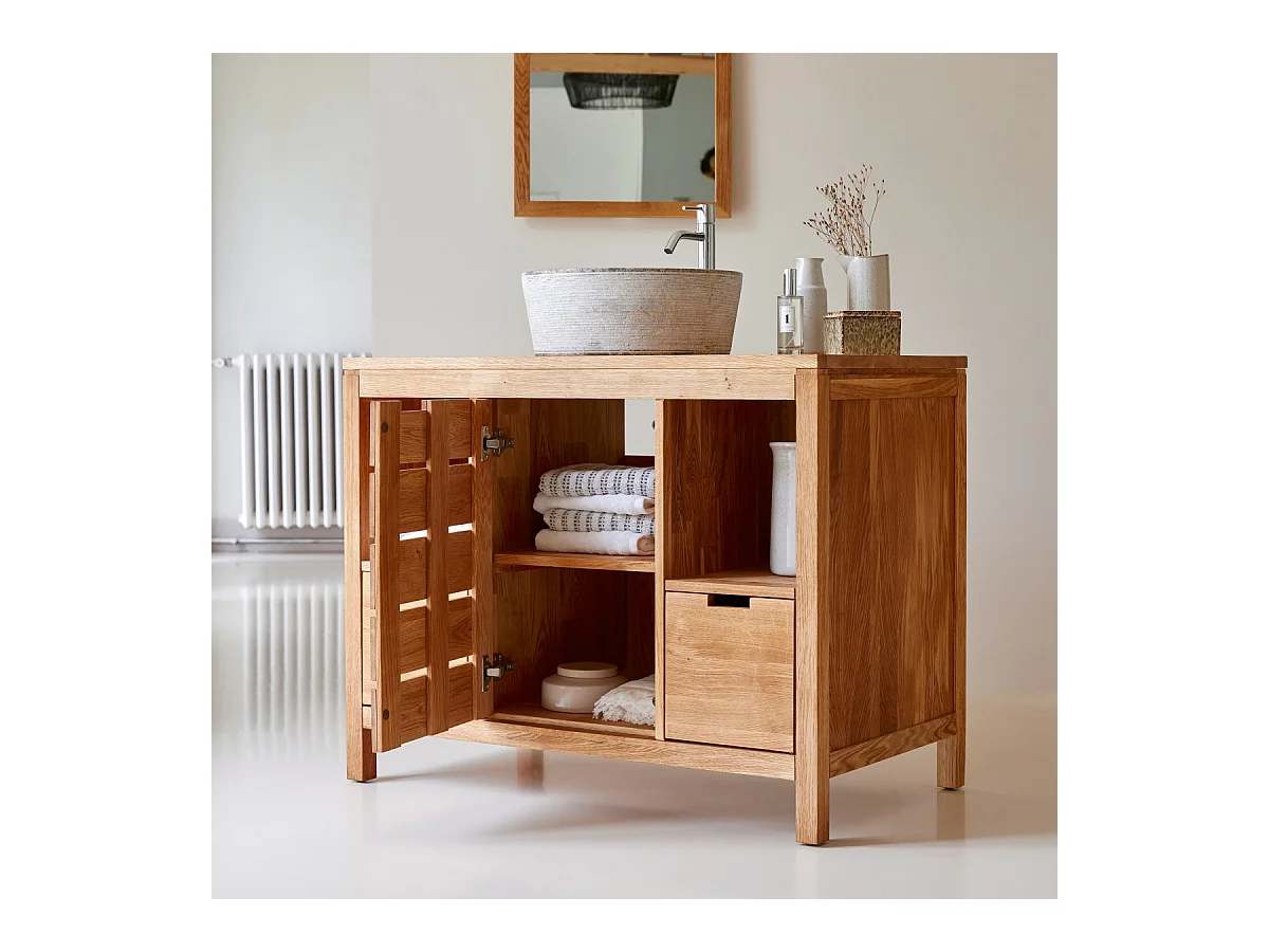 Waschtisch Waschbeckenschrank Badezimmer Unterschrank massiv Holz Eiche Badmöbel