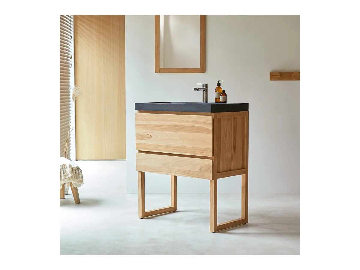 Waschtisch aus Teakholz und Lavastein 80 Edgar