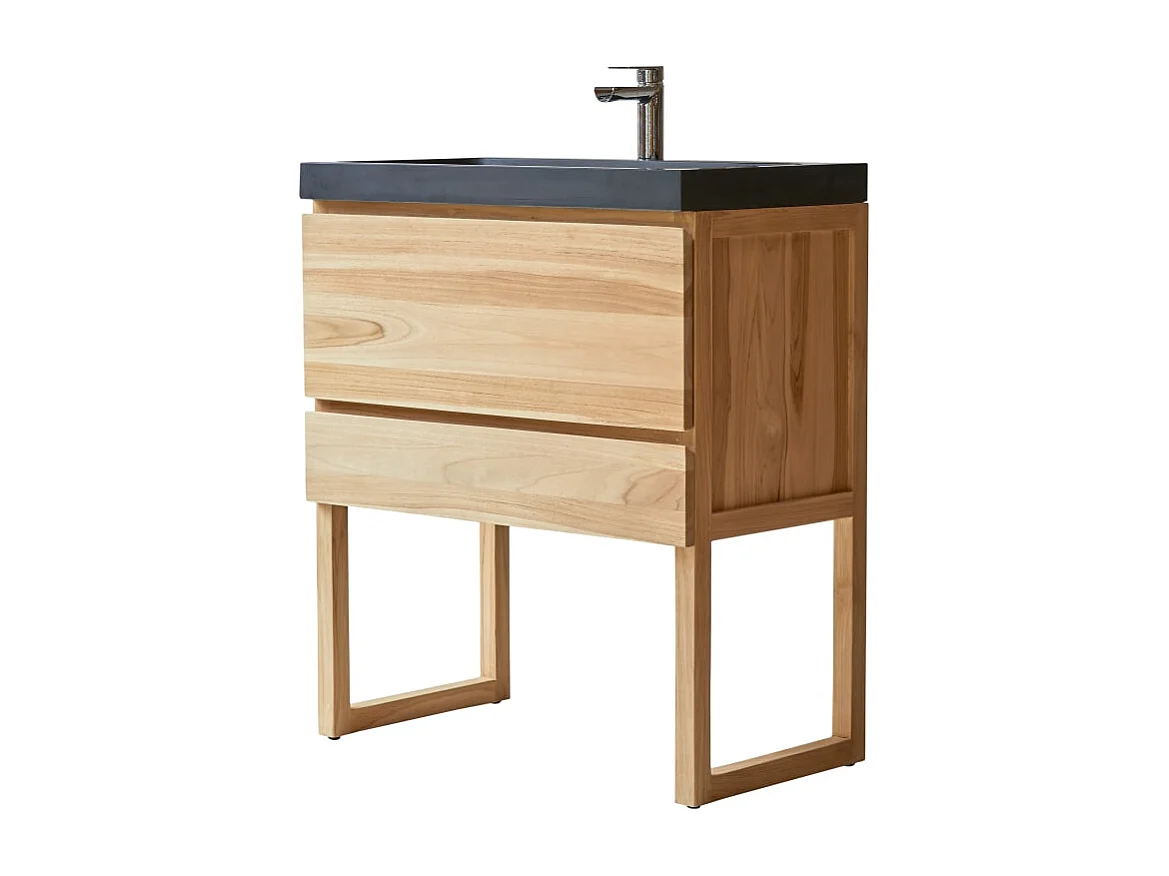 Mobile sottolavabo in legno di teak e lavabo in pietra lavica 80 Edgar