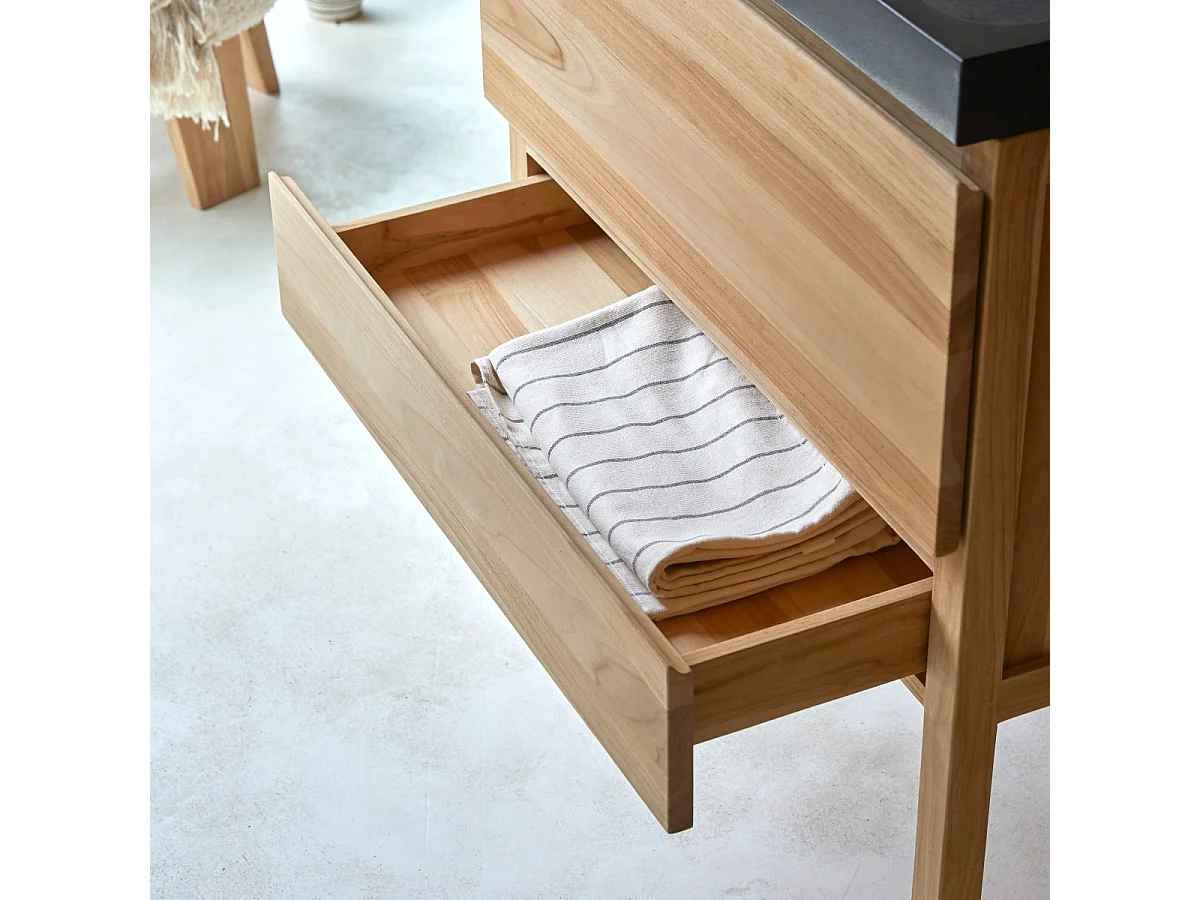 Mobile sottolavabo in legno di teak e lavabo in pietra lavica 80 Edgar