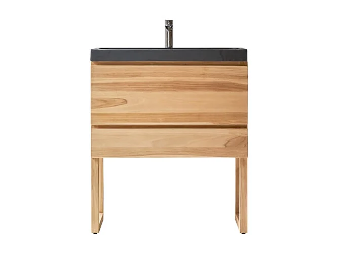 Mobile sottolavabo in legno di teak e lavabo in pietra lavica 80 Edgar
