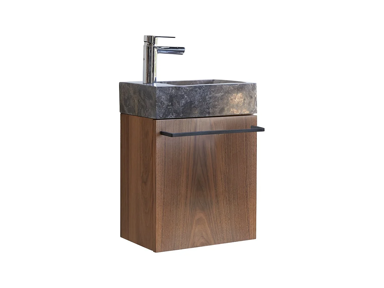 Hängendes Handwaschbecken Stelle aus Nussbaum und grauem Marmor