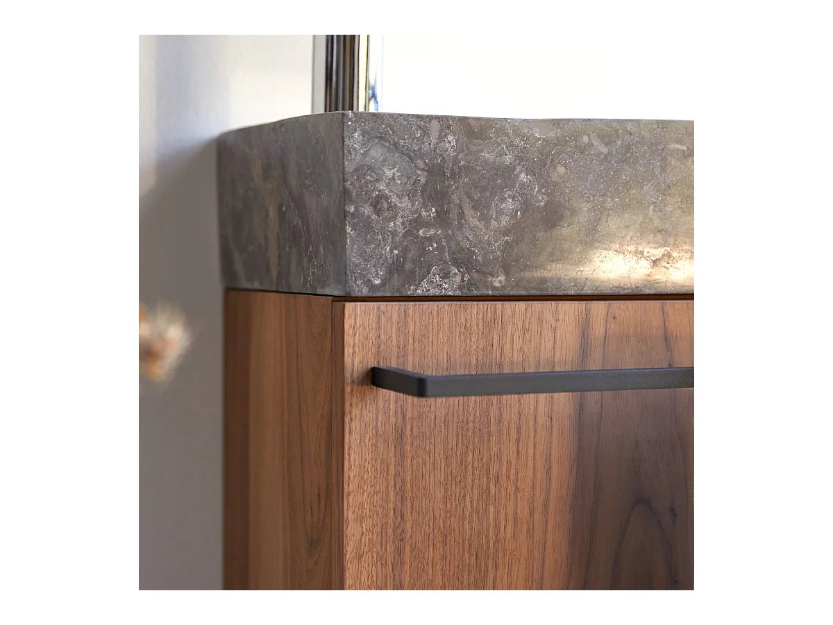 Hängendes Handwaschbecken Stelle aus Nussbaum und grauem Marmor