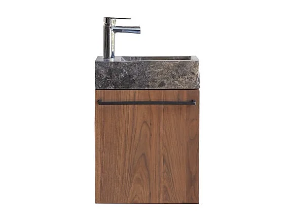 Hängendes Handwaschbecken Stelle aus Nussbaum und grauem Marmor