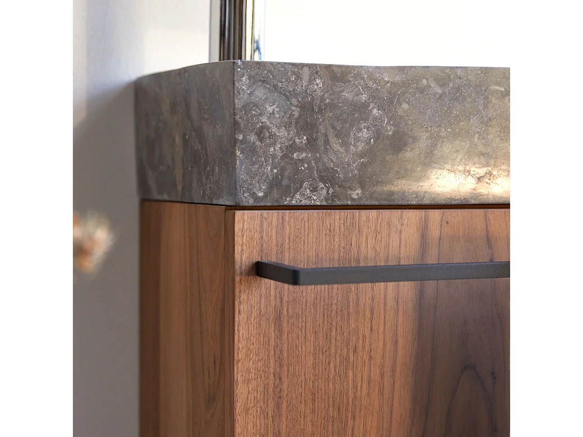 Hängendes Handwaschbecken Stelle aus Nussbaum und grauem Marmor