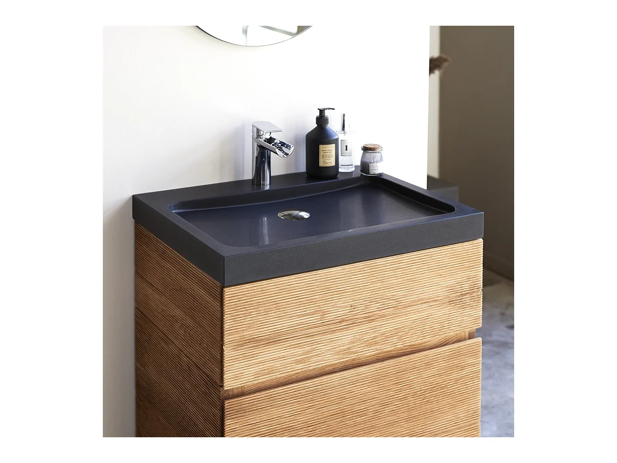 Meuble Salle de bain en bois de chêne et pierre de lave 60 Karl