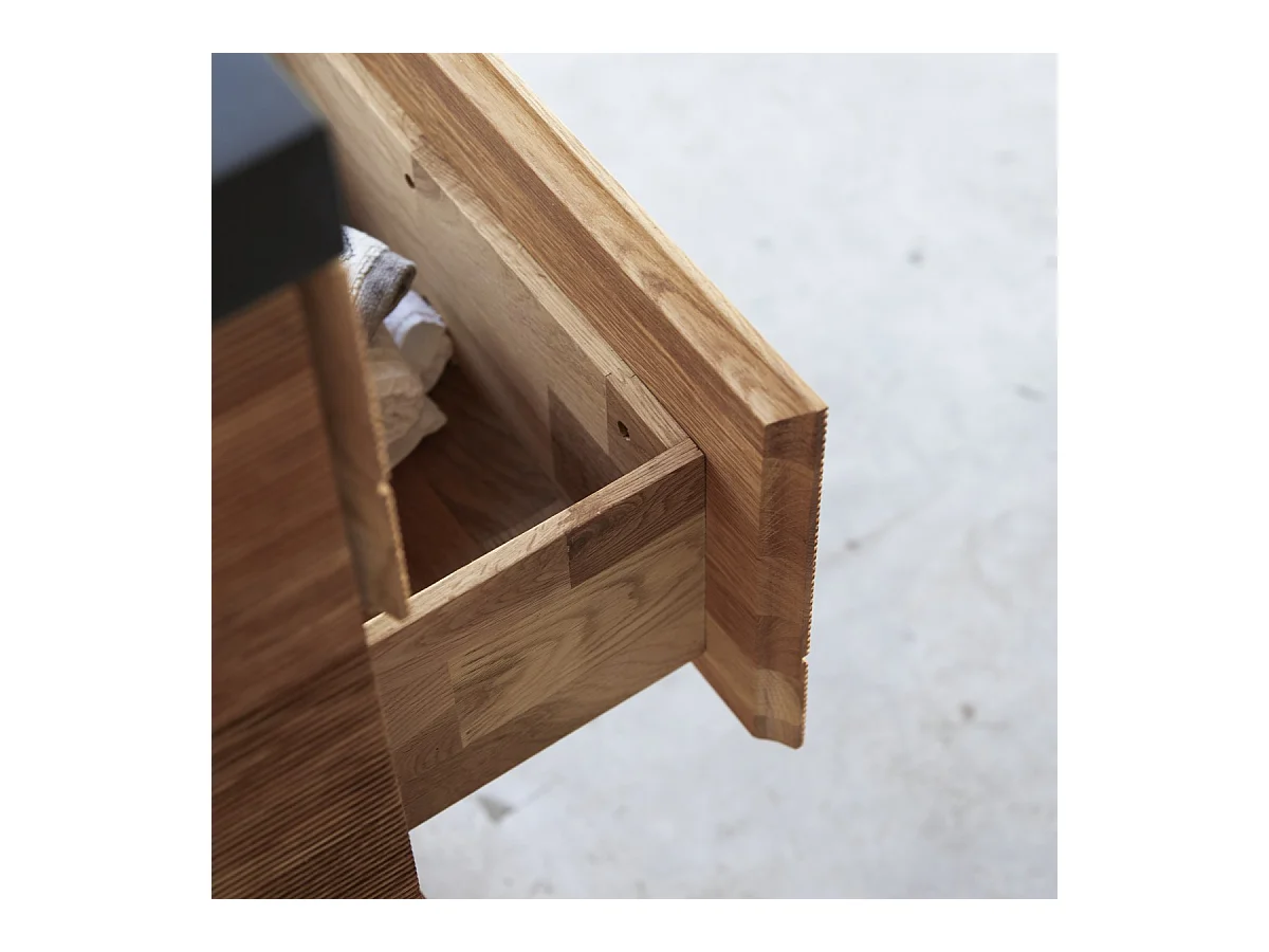 Meuble Salle de bain en bois de chêne et pierre de lave 60 Karl