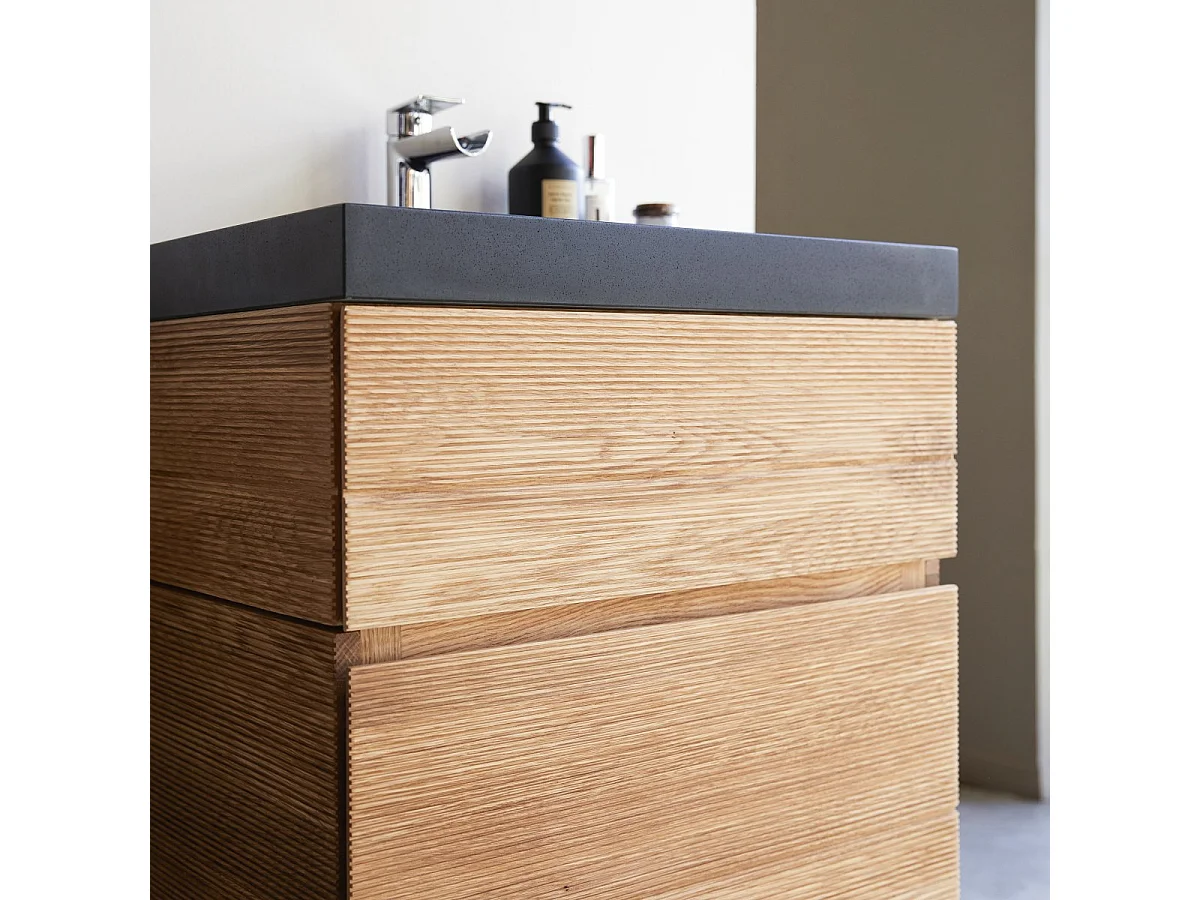 Meuble Salle de bain en bois de chêne et pierre de lave 60 Karl