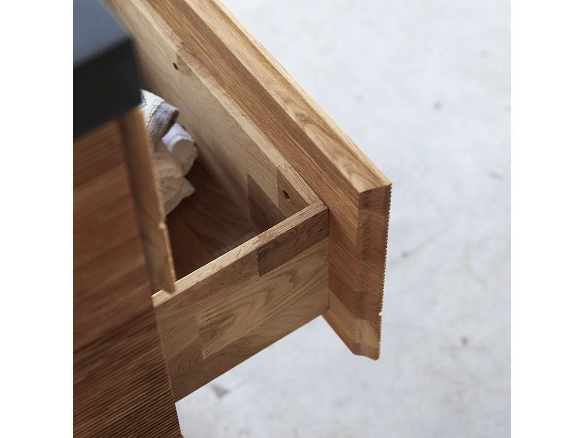 Waschtisch aus Eiche mit integrierten Lavastein Waschbecken 60 cm Einzel