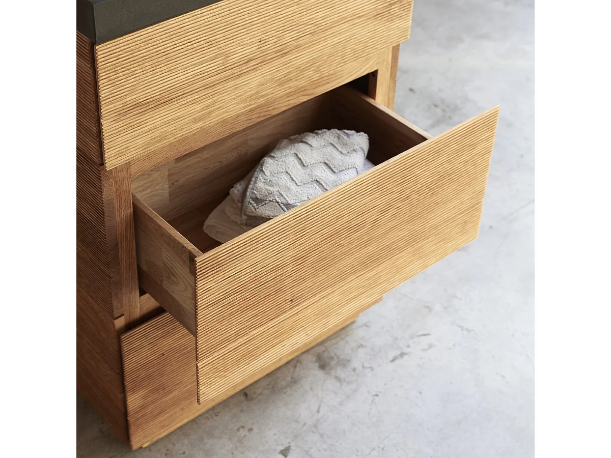 Waschtisch aus Eiche mit integrierten Lavastein Waschbecken 60 cm Einzel