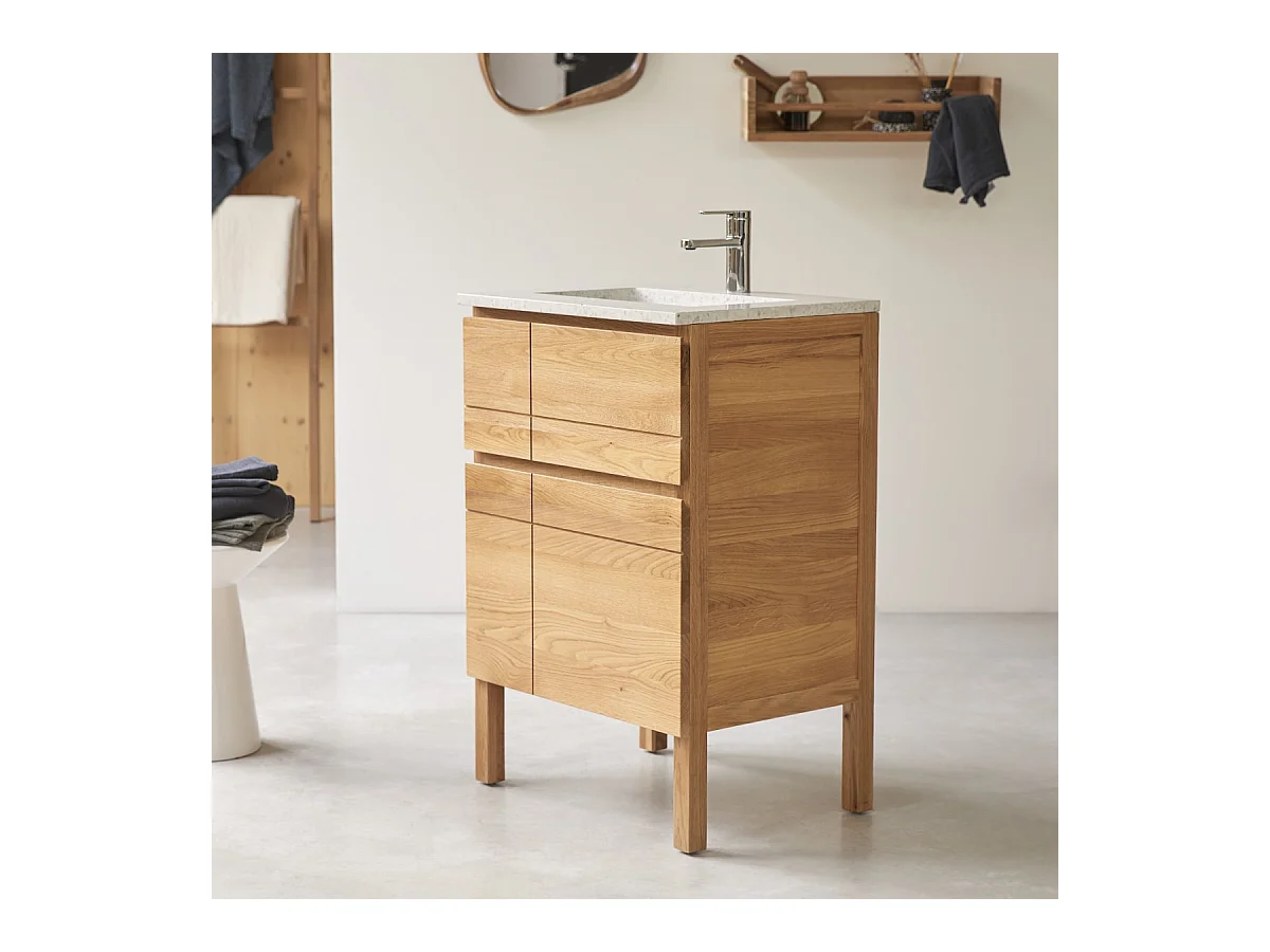 Badezimmermöbel Easy aus Eichenholz und Premium-Terrazzo Moon 60