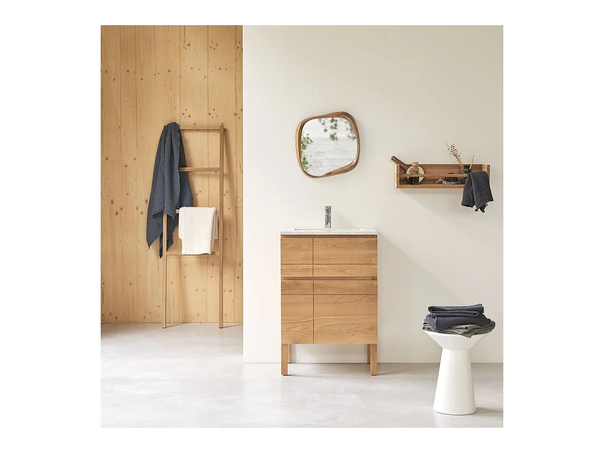 Mobile per il bagno in legno di rovere e battuto di terrazzo premium moon da 60 cm Easy