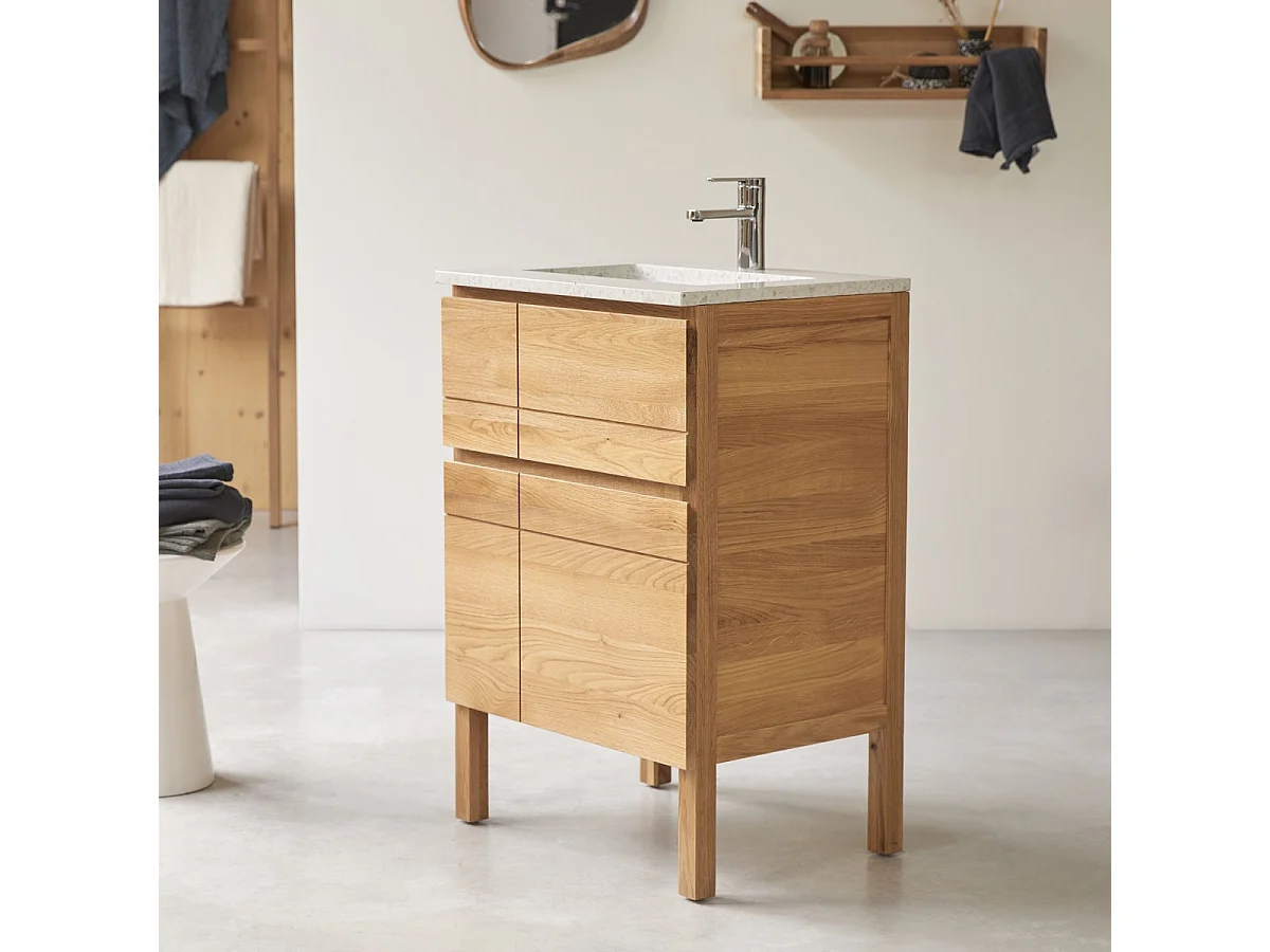 Badezimmermöbel Easy aus Eichenholz und Premium-Terrazzo Moon 60