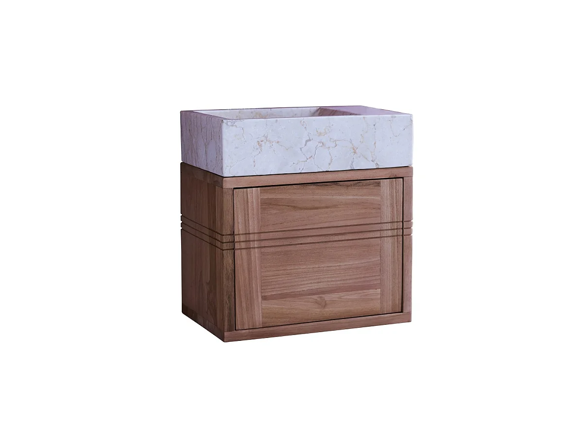 Basic - Solid teak washstand with cream marble basin