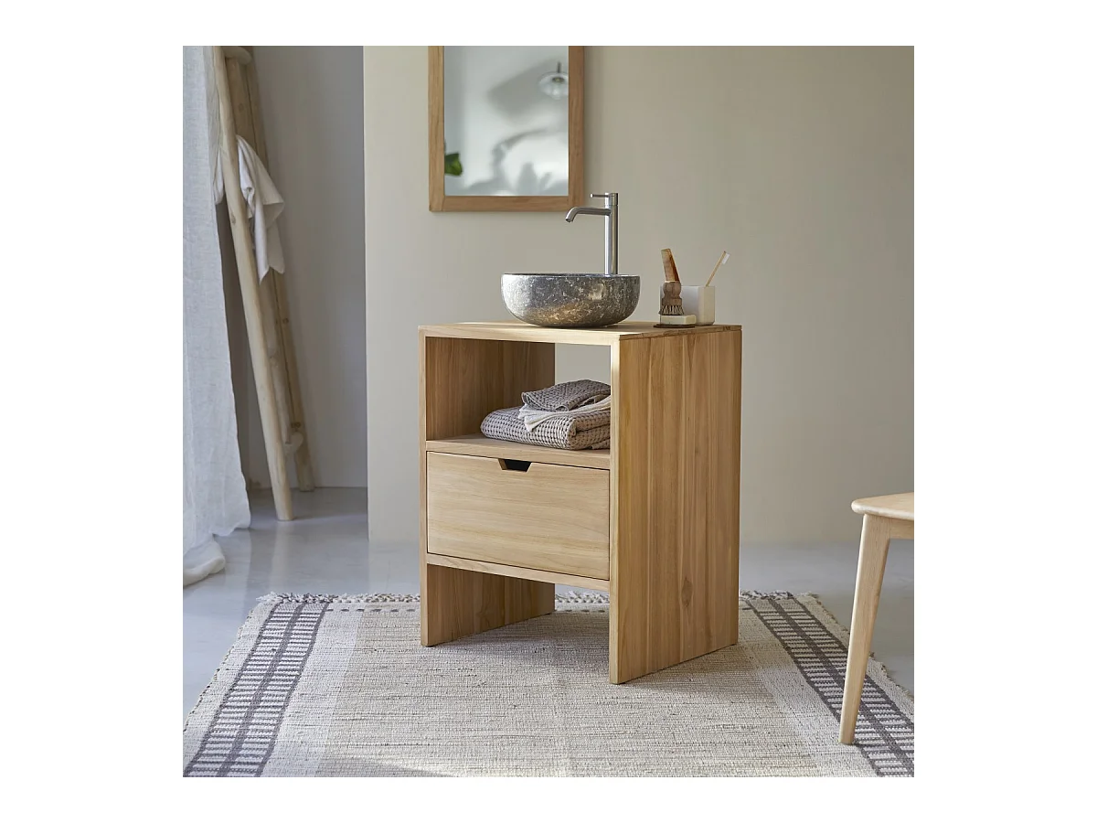 Waschtisch Waschbeckenunterschrank aus Teak 60 cm breit ideal für kleine Bäder