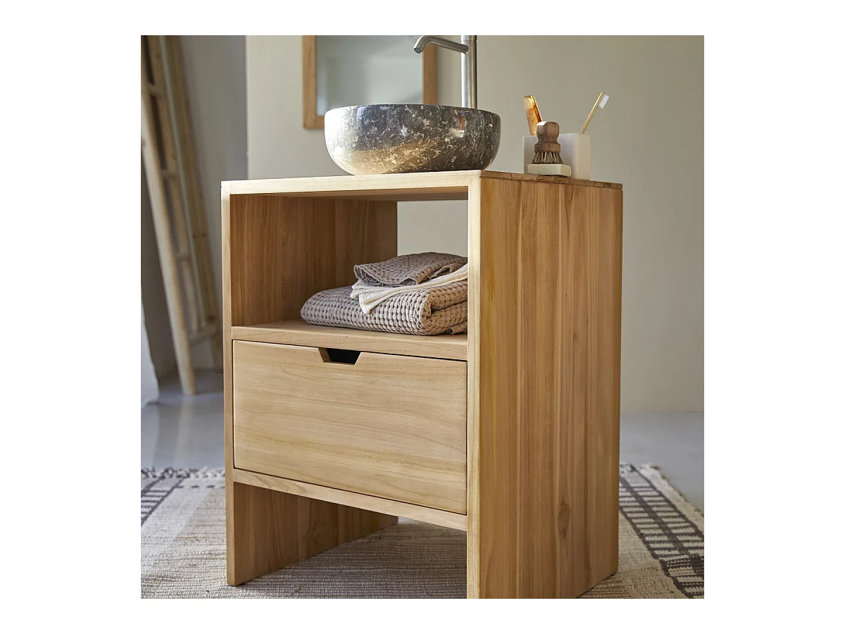 Waschtisch Waschbeckenunterschrank aus Teak 60 cm breit ideal für kleine Bäder