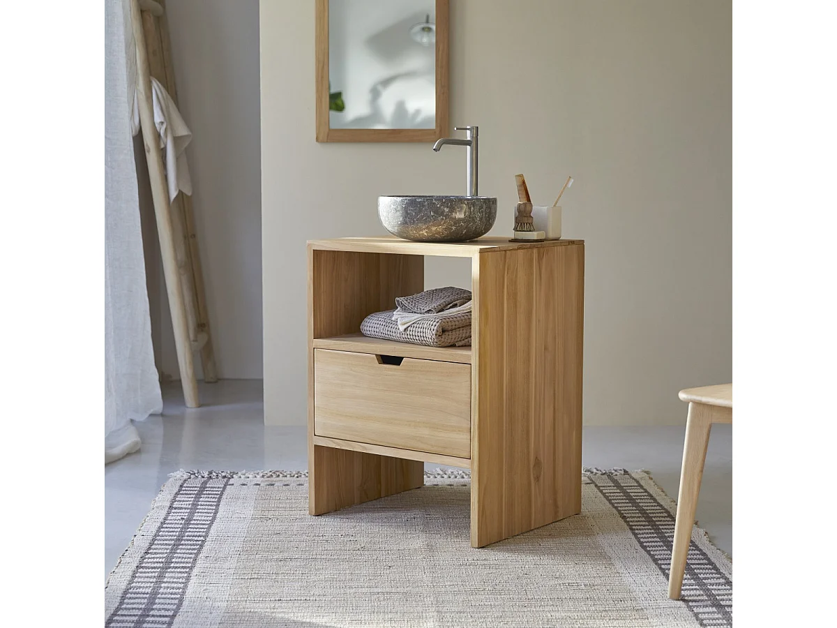 Waschtisch Waschbeckenunterschrank aus Teak 60 cm breit ideal für kleine Bäder