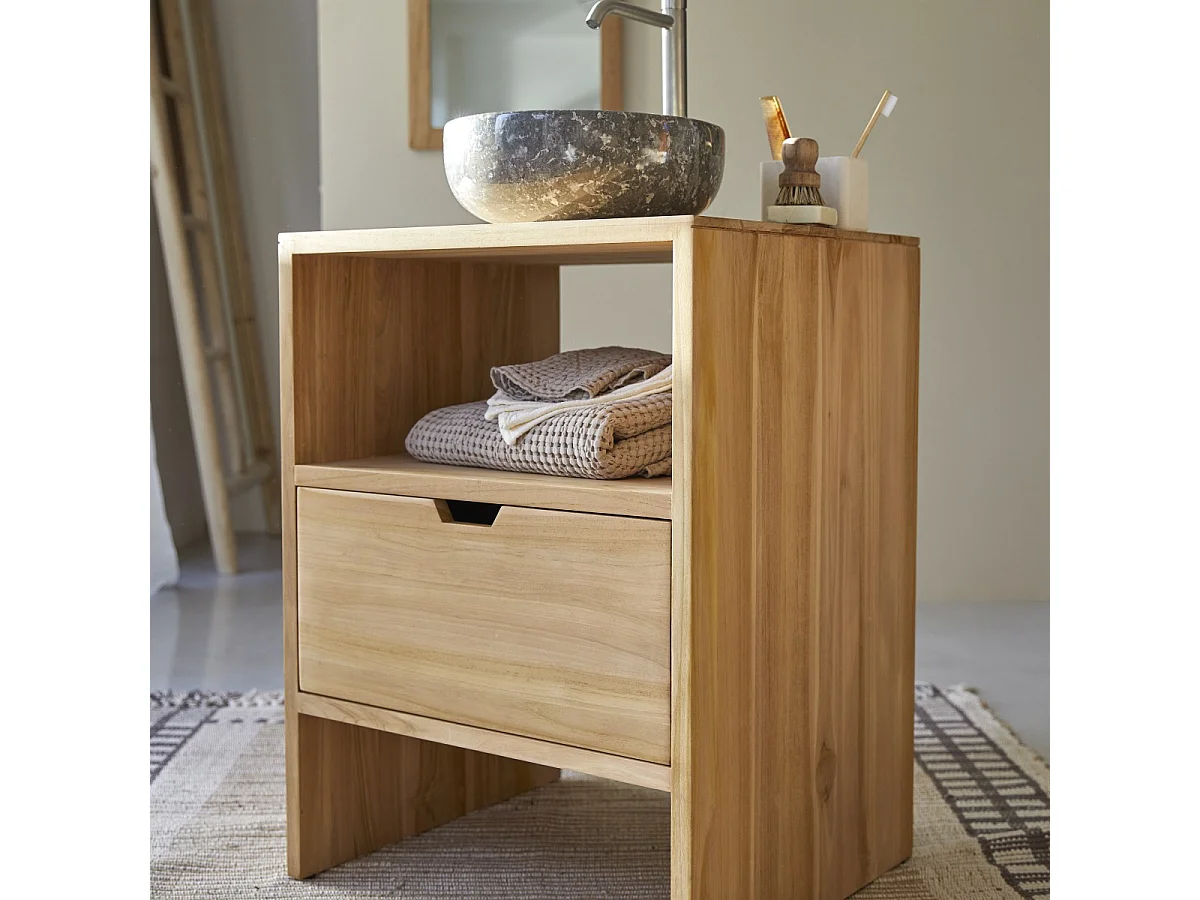 Waschtisch Waschbeckenunterschrank aus Teak 60 cm breit ideal für kleine Bäder