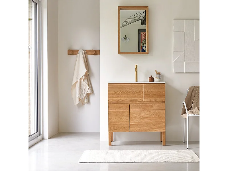 Meuble Salle de bain en bois de chêne et céramique 80 Easy