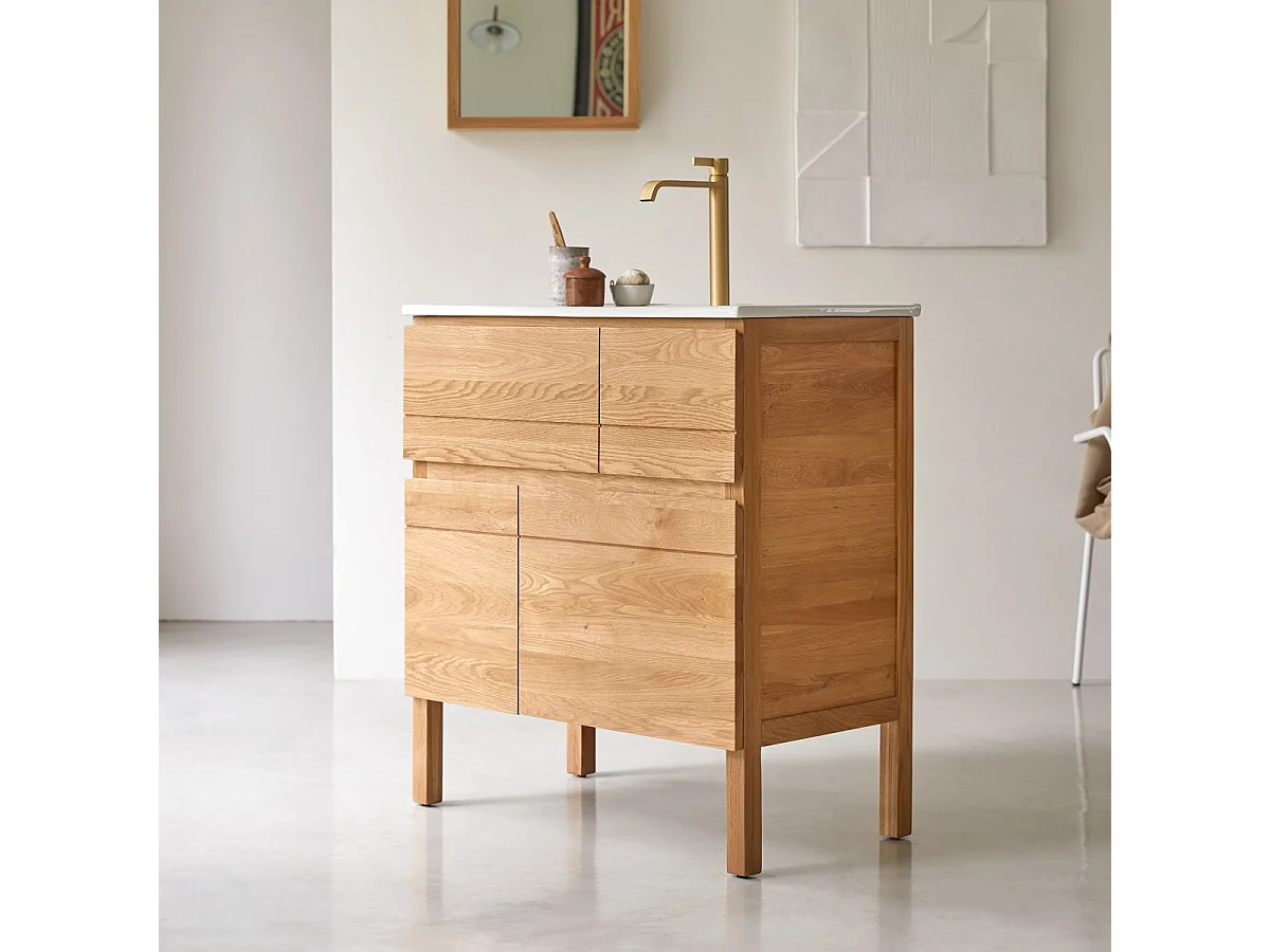 Meuble Salle de bain en bois de chêne et céramique 80 Easy