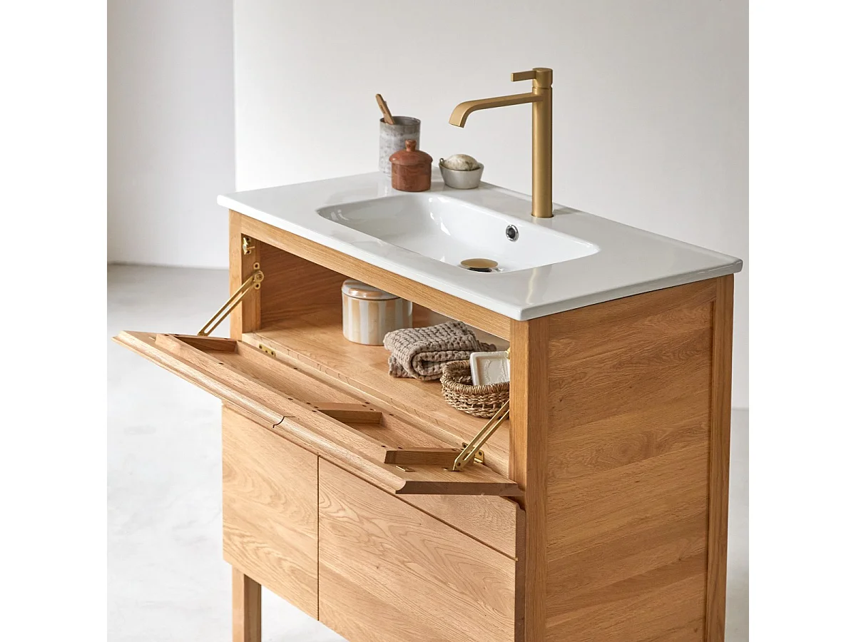 Meuble Salle de bain en bois de chêne et céramique 80 Easy