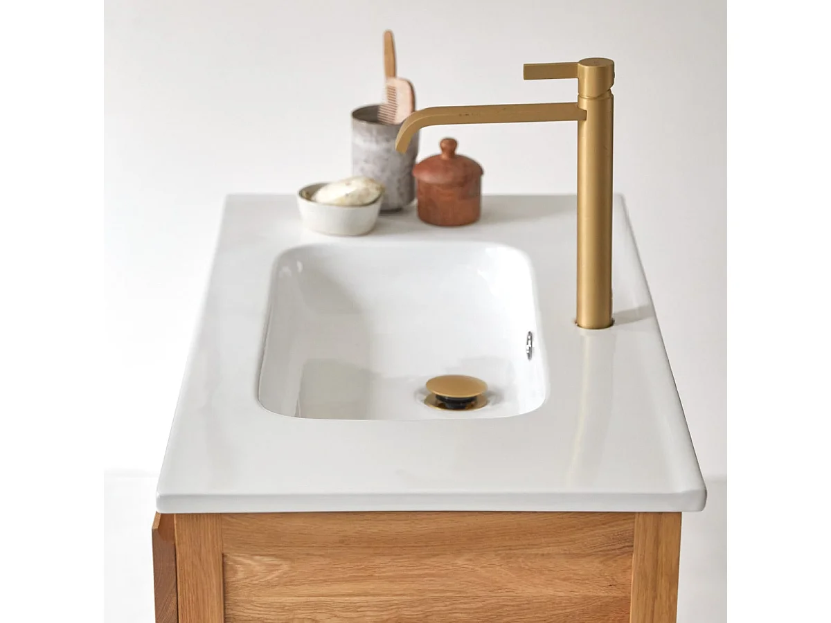 Meuble Salle de bain en bois de chêne et céramique 80 Easy