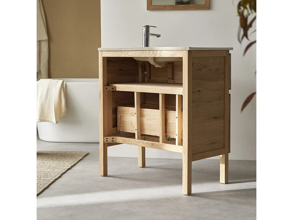 Meuble Salle de bain en bois de chêne et céramique 80 Easy