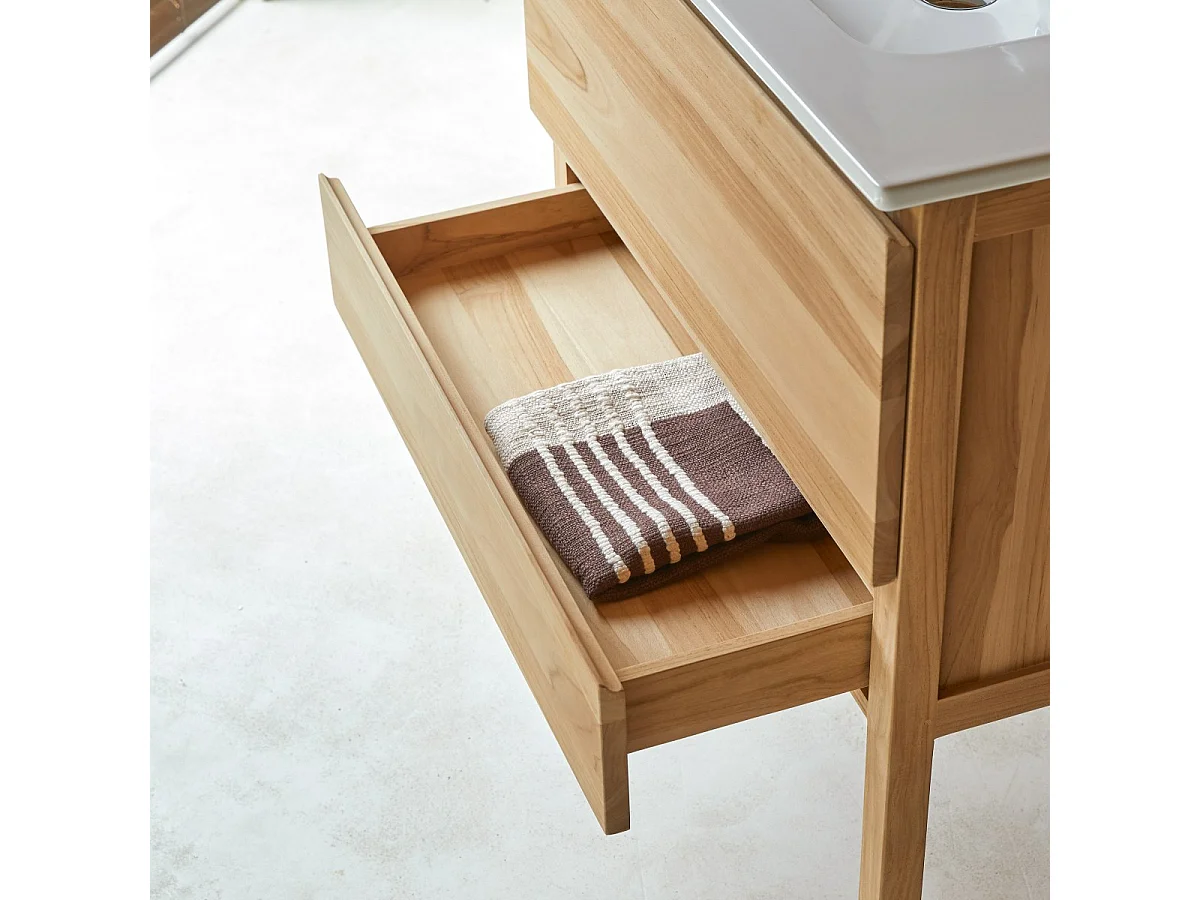 Meuble Salle de bain en bois de teck et céramique 80 Edgar