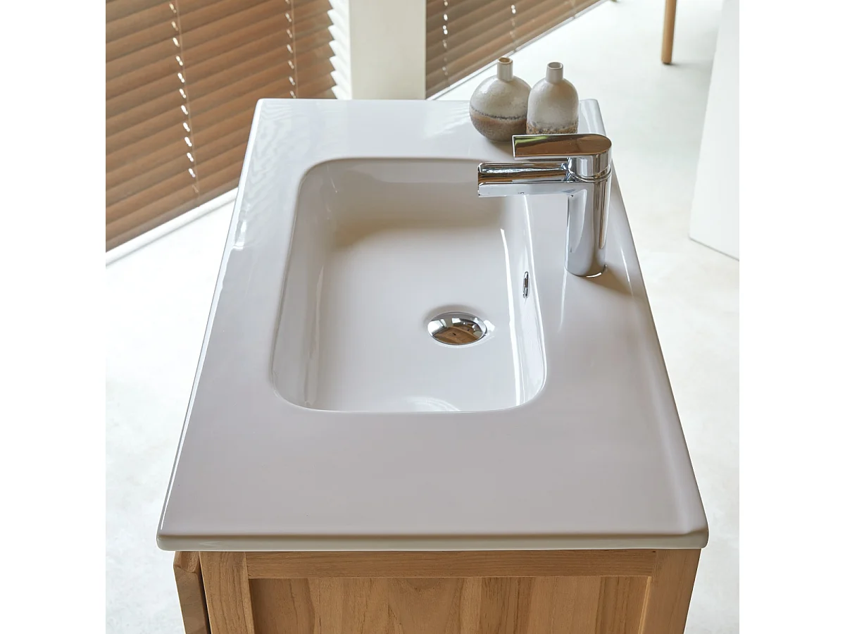 Meuble Salle de bain en bois de teck et céramique 80 Edgar