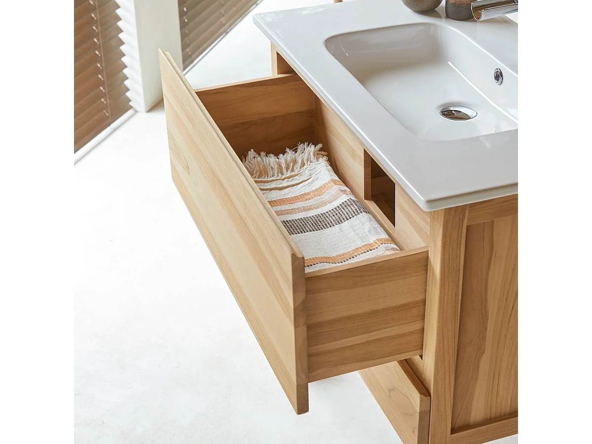 Meuble Salle de bain en bois de teck et céramique 80 Edgar