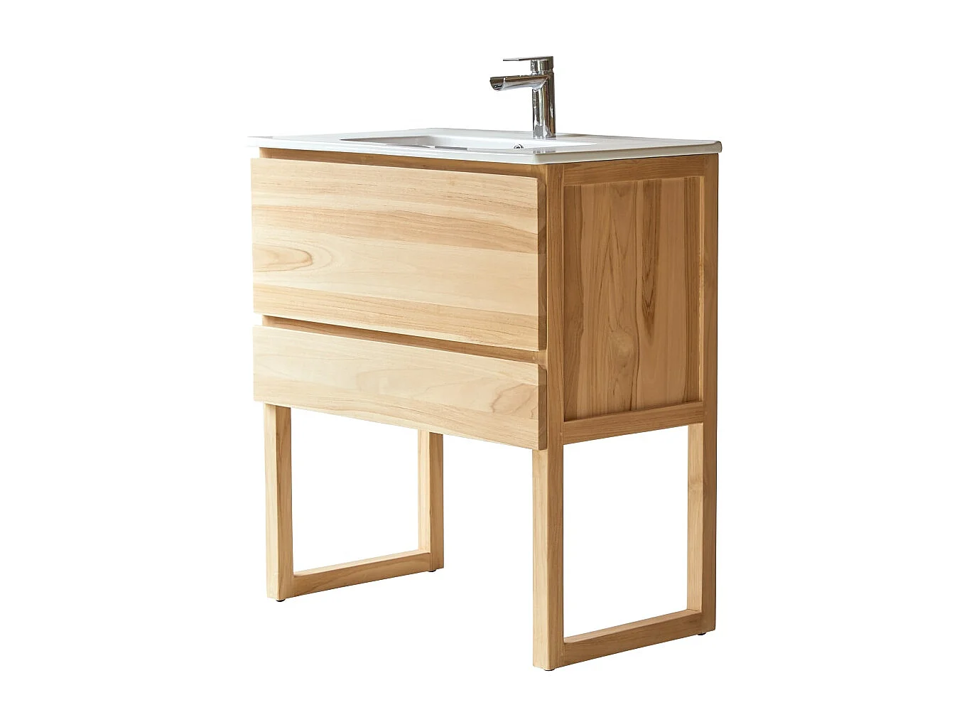 Meuble Salle de bain en bois de teck et céramique 80 Edgar