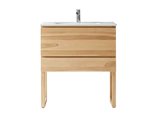 Meuble Salle de bain en bois de teck et céramique 80 Edgar